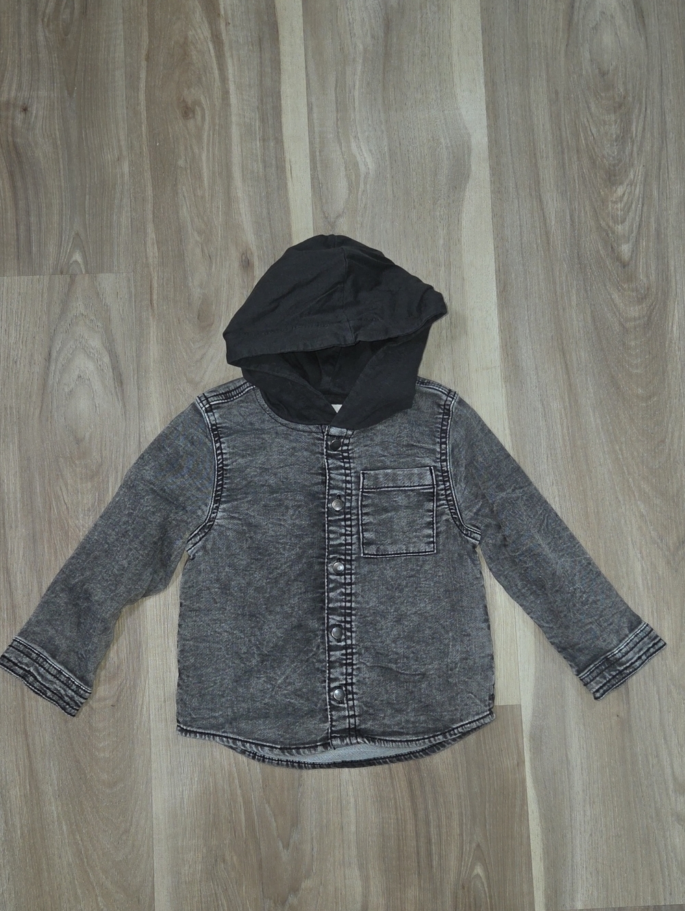•Wonder Nation• Toddler Boys Gray Jean Button Down Hooded Jacket